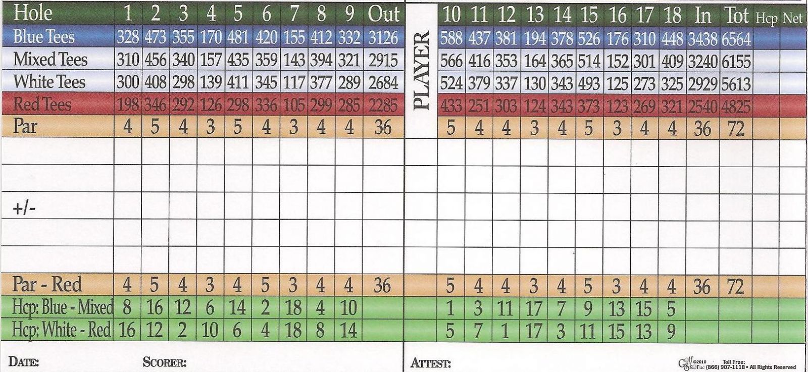 Scorecard Oak Hollow Golf Course